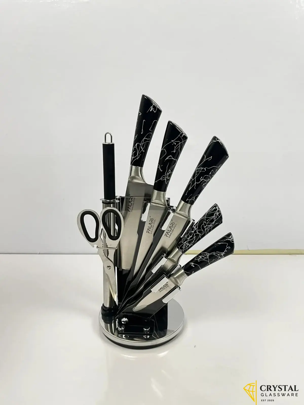 Falari Pure Stainless Steel Kitchen Knife Set 8 Pieces with Rotating Stand